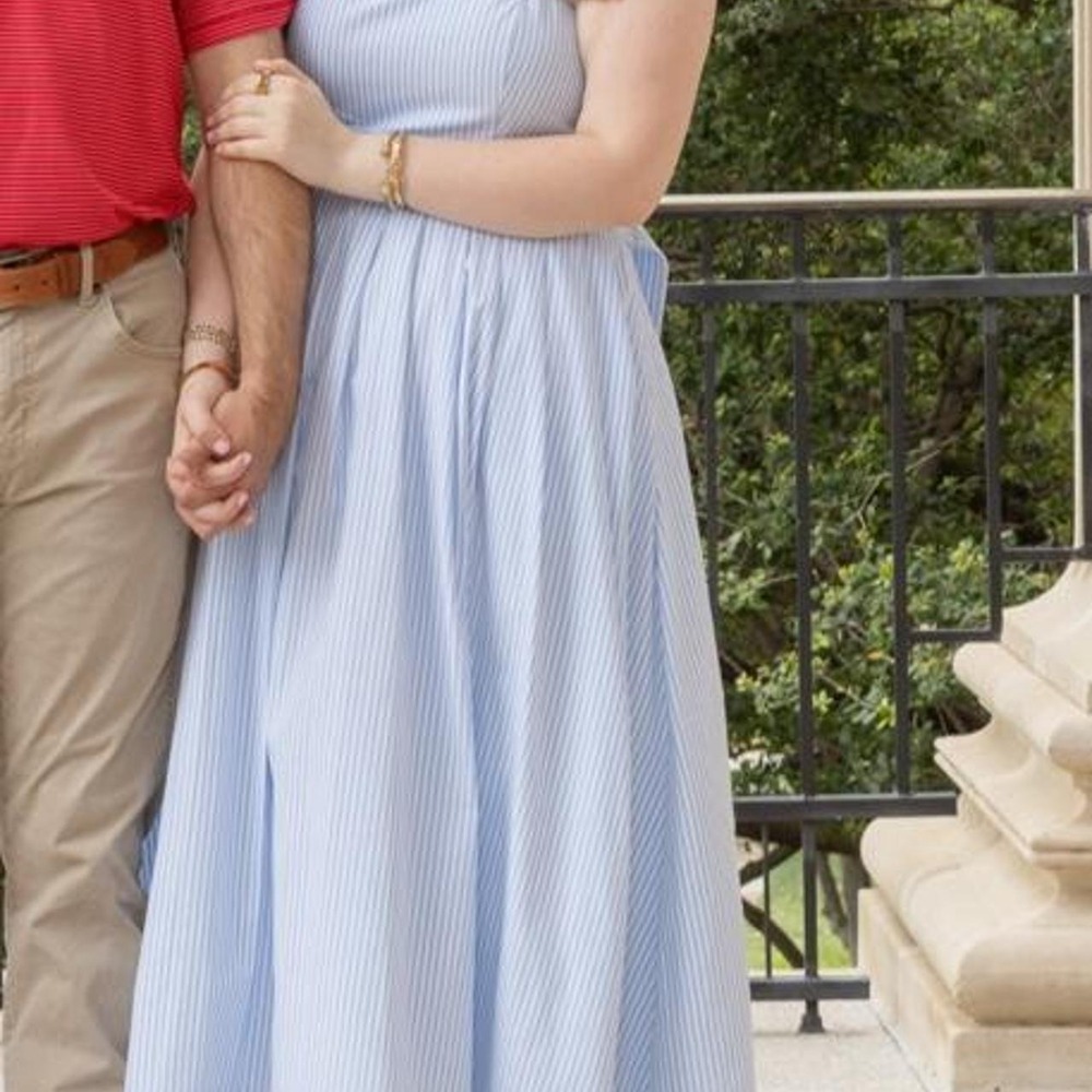 Blue and White Striped Dress with Belt